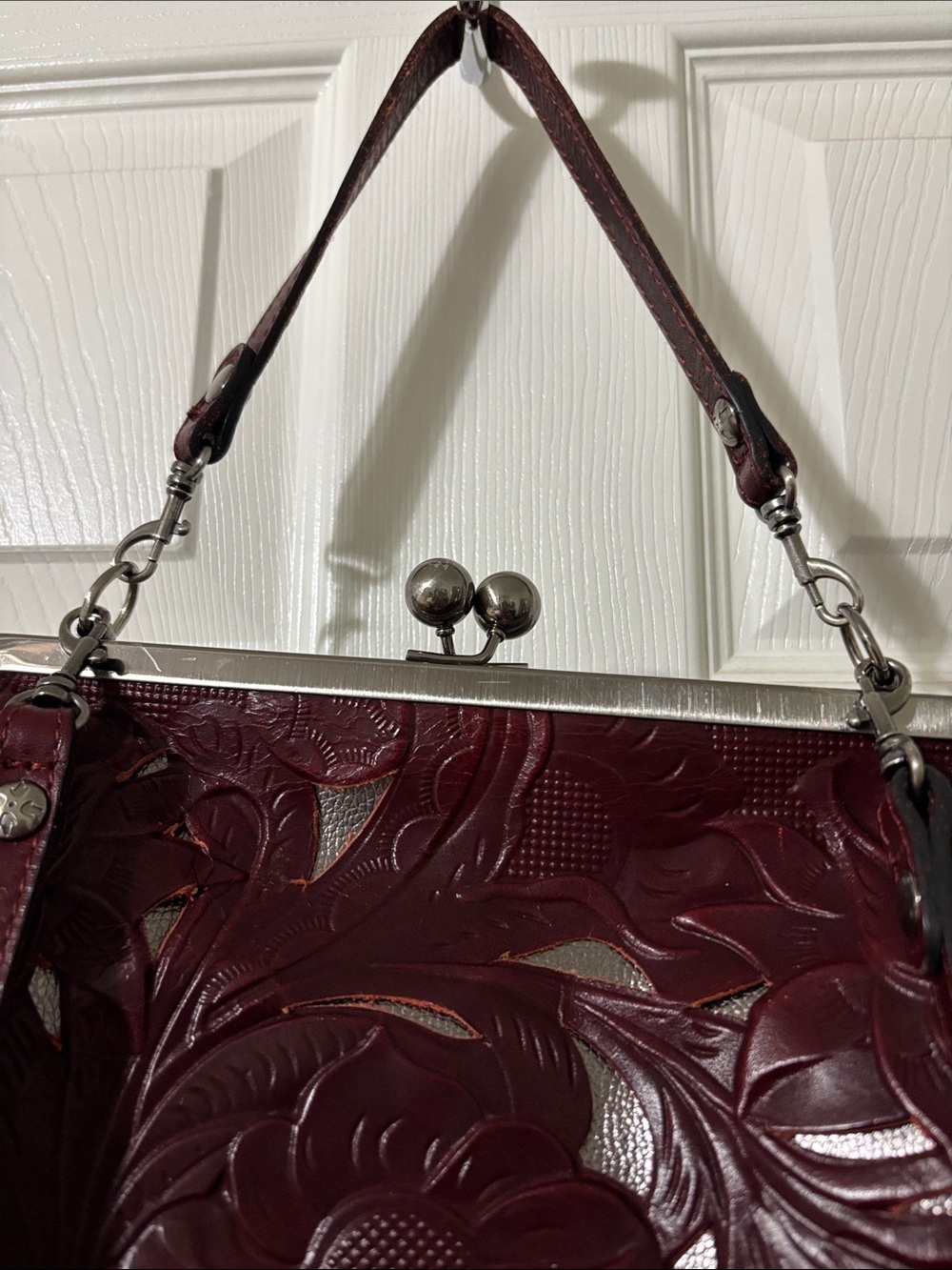 Patricia Nash  Floral Embossed Leather Shoulder Bag - Burgundy - Picture 2 of 16